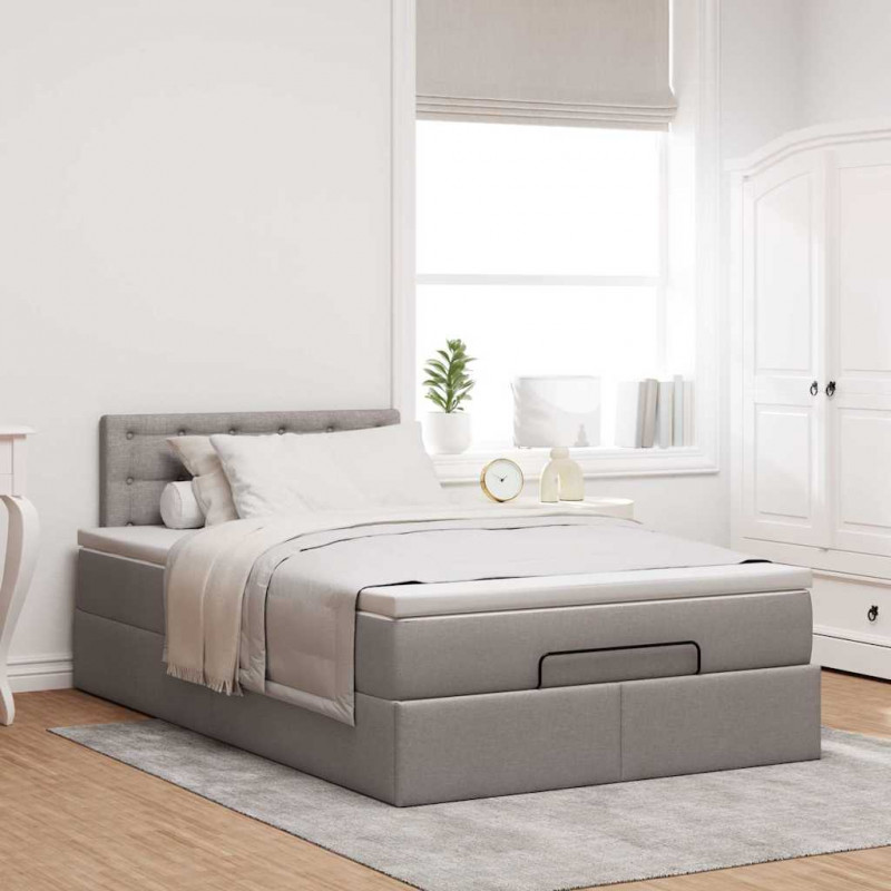 Rama łóżka otomana z materacem, taupe, 120x200 cm, tkanina