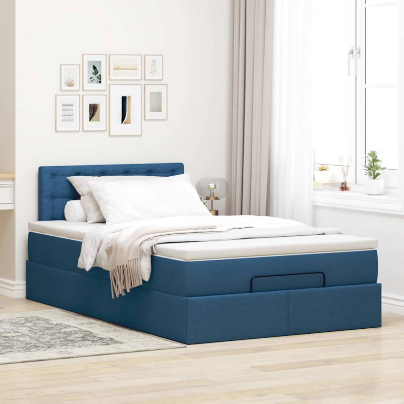 Otomana Łóżko z Materacem i LED Niebieski 120x200 cm Tkanina