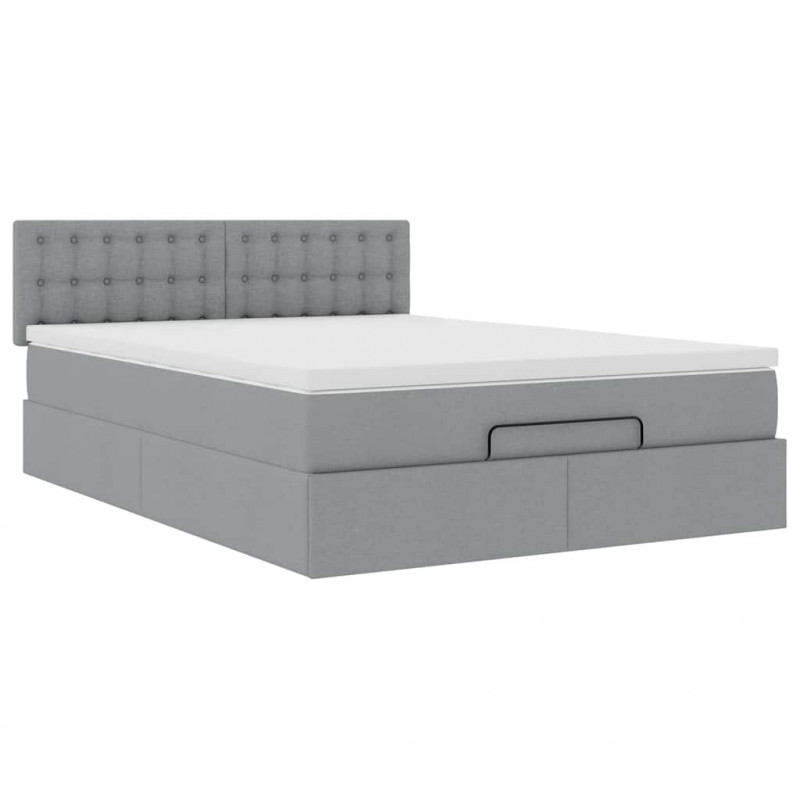 Łóżko Ottoman z materacem i diodami LED Jasnoszary 140x190 cm