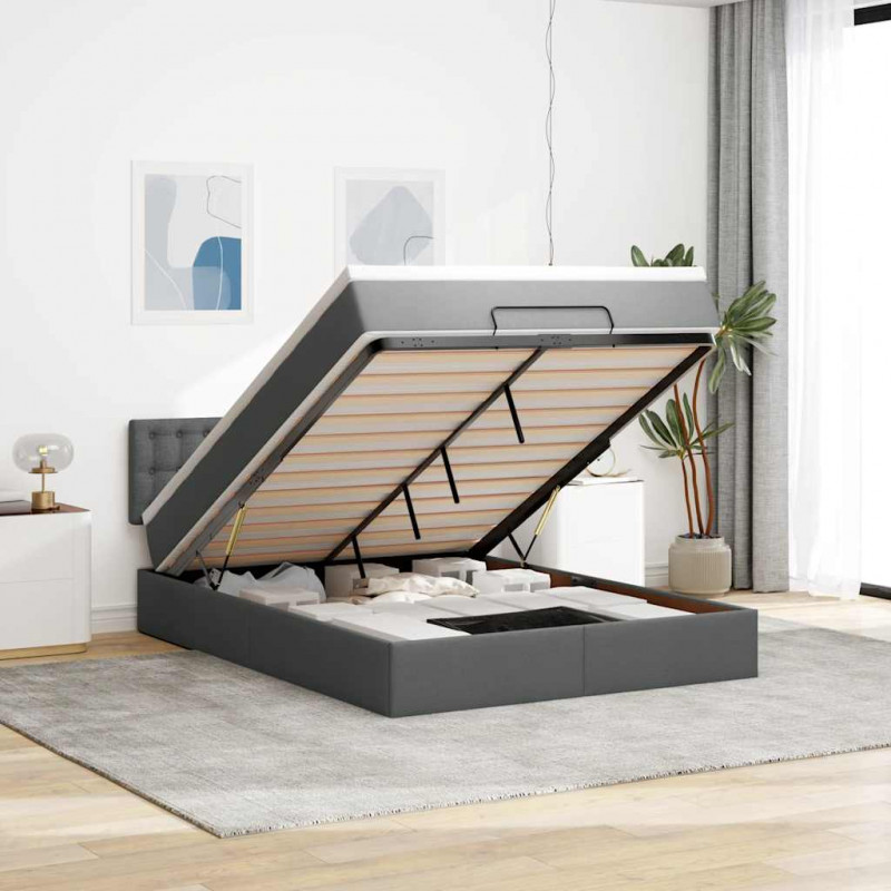 Łóżko Ottoman z materacem i diodami LED Ciemnoszary 140x190 cm