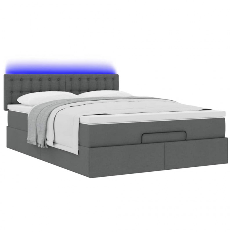 Łóżko Ottoman z materacem i diodami LED Ciemnoszary 140x190 cm