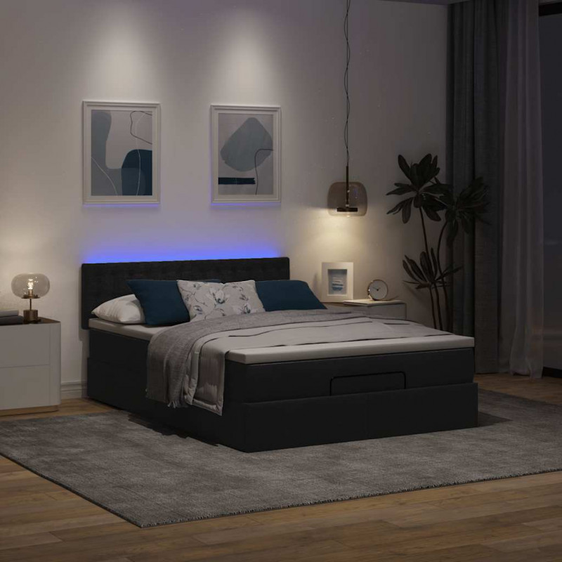 Łóżko Ottoman z materacem i diodami LED Czarny 140x190 cm