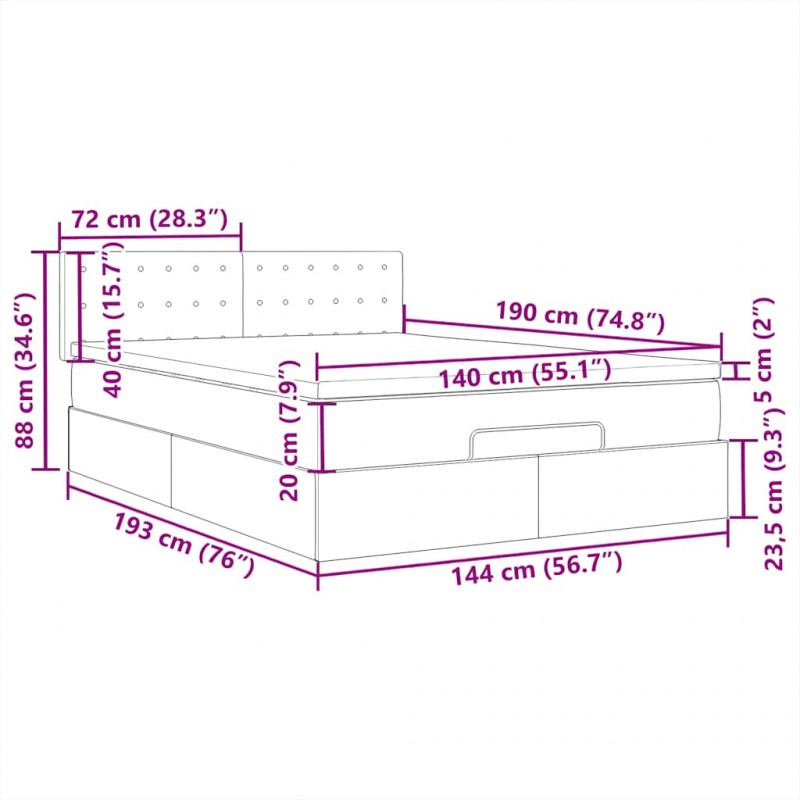 Łóżko Ottoman z materacem i diodami LED Czarny 140x190 cm