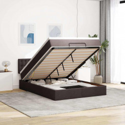 Łóżko otomana z materacem diodami LED ciemnobrązowe 140x190 cm