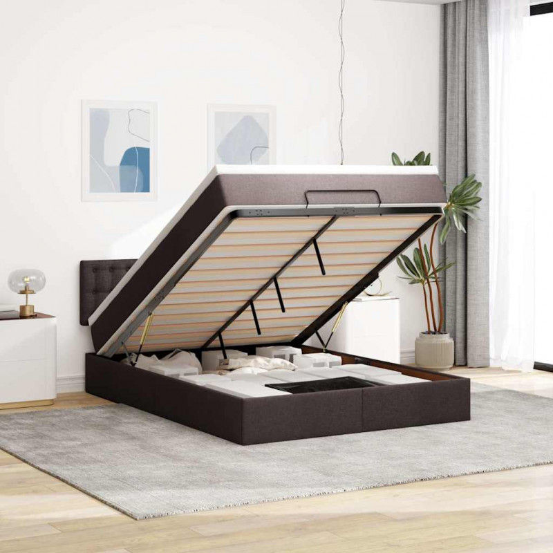 Łóżko otomana z materacem diodami LED ciemnobrązowe 140x190 cm