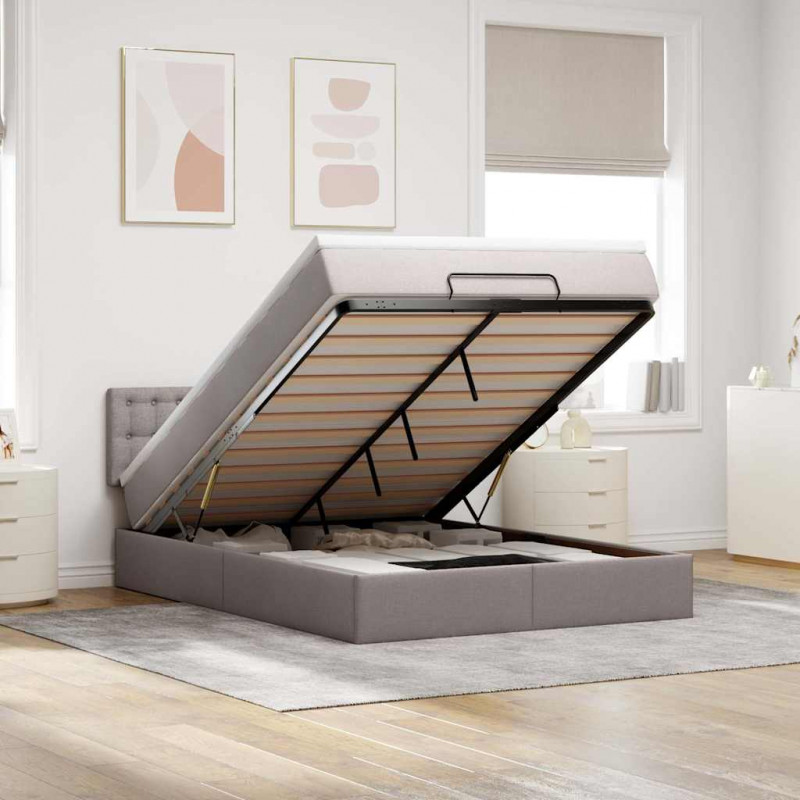 Łóżko otomana z materacem i diodami LED, taupe, 140x190 cm,