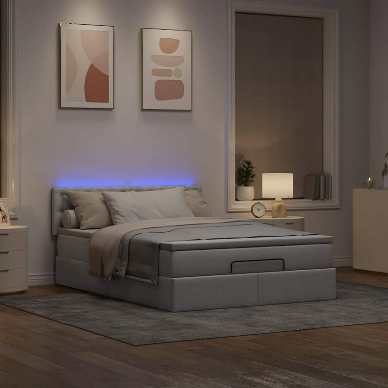 Łóżko otomana z materacem i diodami LED, taupe, 140x190 cm,