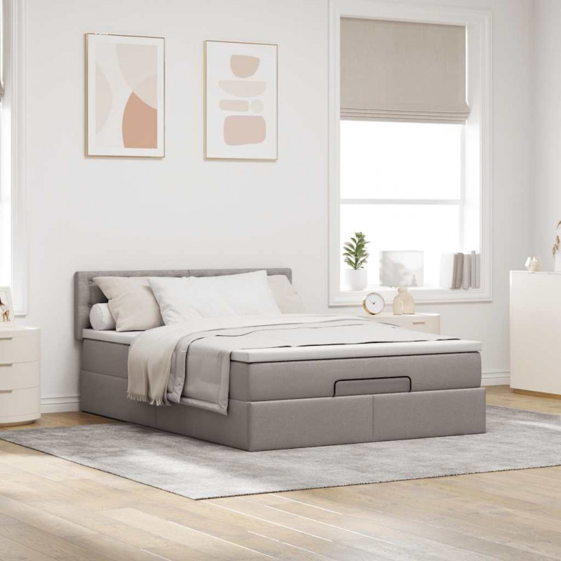 Łóżko otomana z materacem i diodami LED, taupe, 140x190 cm,