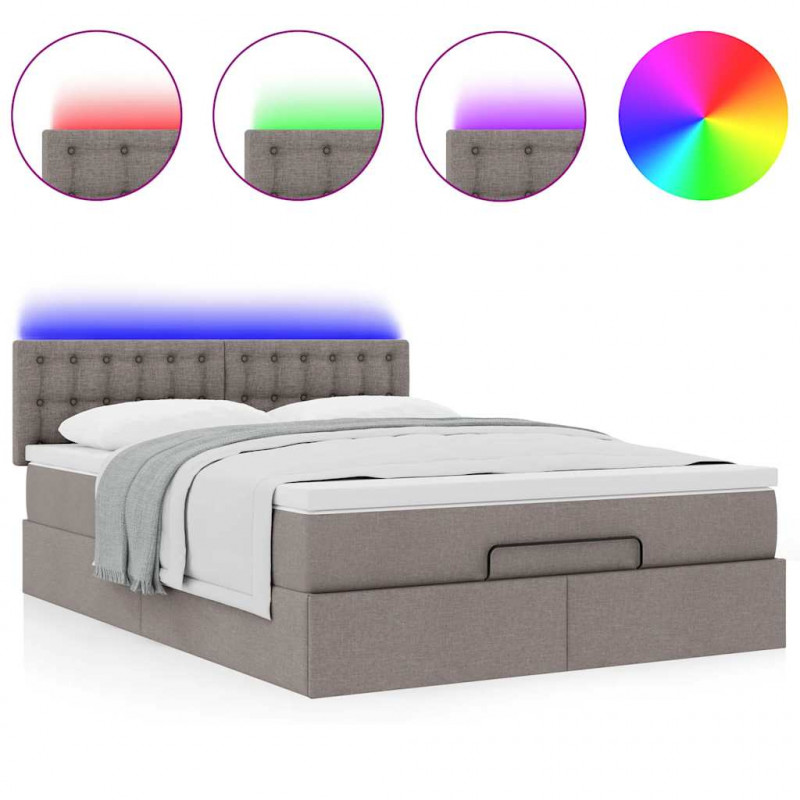 Łóżko otomana z materacem i diodami LED, taupe, 140x190 cm,