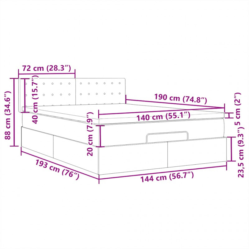 Łóżko otomana z materacem i diodami LED, taupe, 140x190 cm,