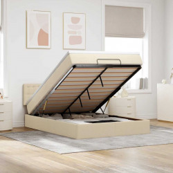 Łóżko Ottoman z materacem i diodami LED kremowe 140x190 cm