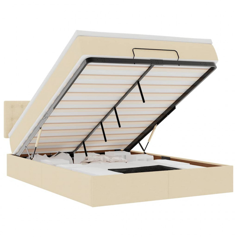Łóżko Ottoman z materacem i diodami LED kremowe 140x190 cm
