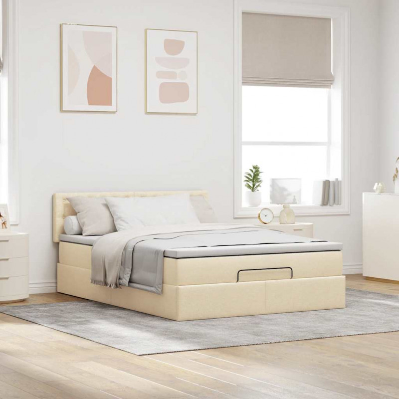 Łóżko Ottoman z materacem i diodami LED kremowe 140x190 cm