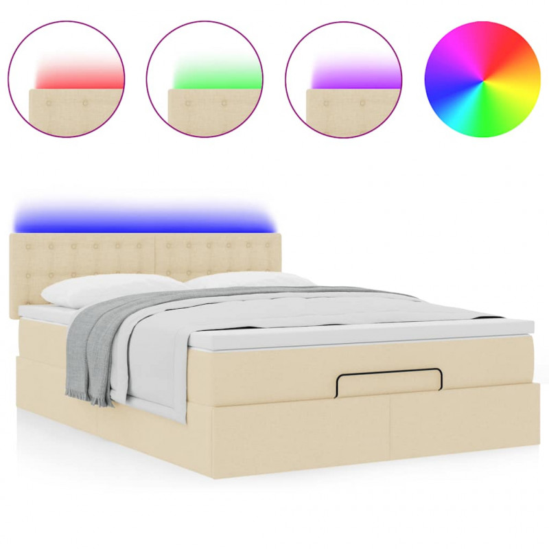 Łóżko Ottoman z materacem i diodami LED kremowe 140x190 cm