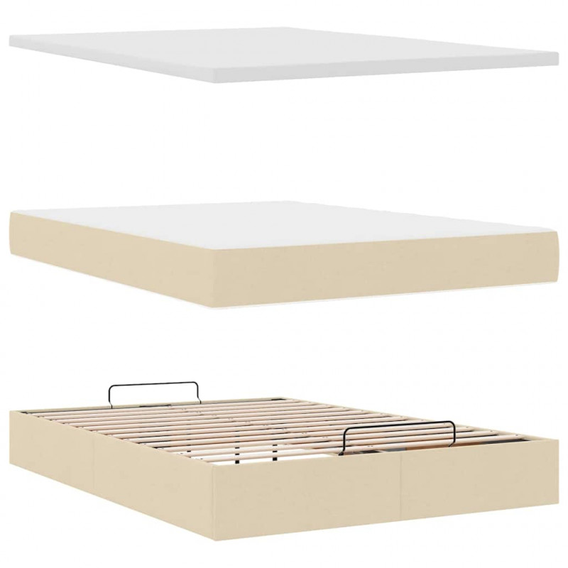 Łóżko Ottoman z materacem i diodami LED kremowe 140x190 cm