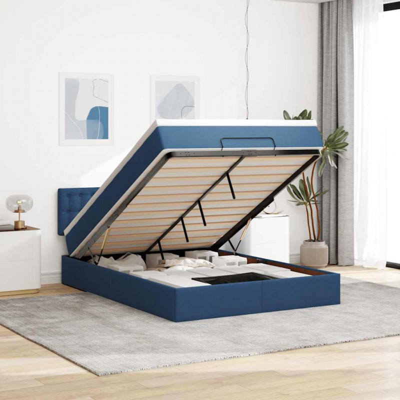 Łóżko Ottoman z materacem i diodami LED Niebieski 140x190 cm