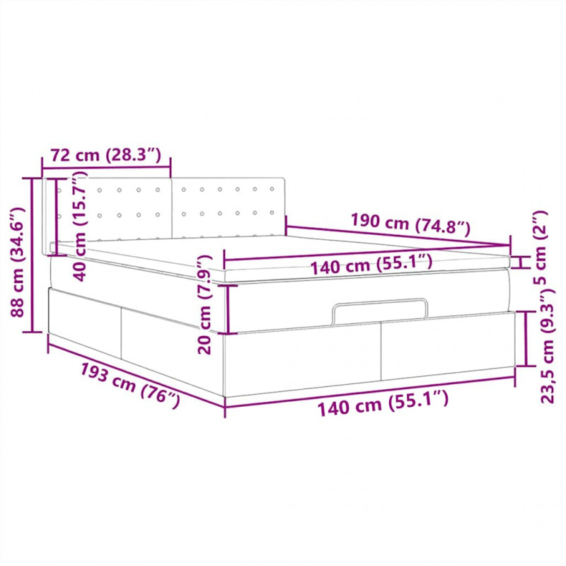 Łóżko Ottoman z materacem i diodami LED Niebieski 140x190 cm