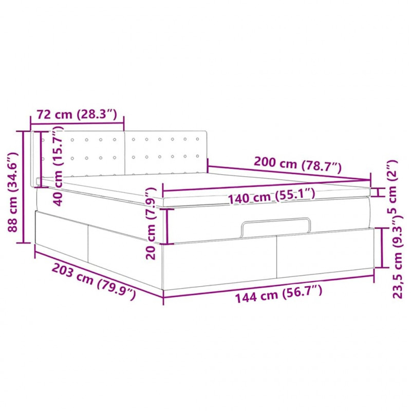 Łóżko otomana z materacem i diodami LED Czarny 140x200 cm