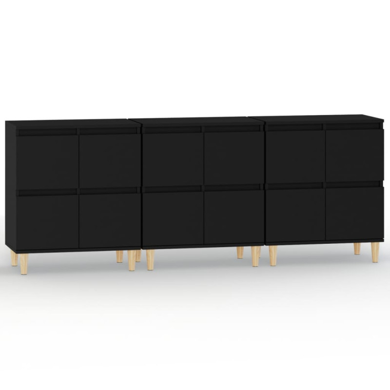 Komody, 3 szt., czarne, 60x35x70 cm, materiał drewnopochodny