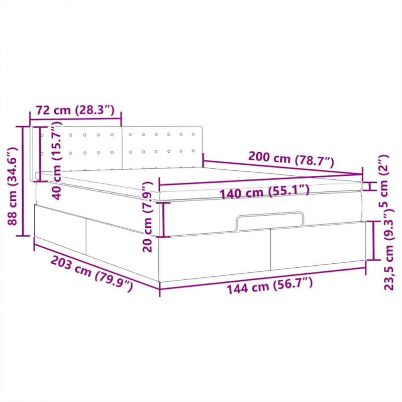 Łóżko otomana z materacem i diodami LED Taupe 140x200 cm