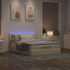 Otomana Łóżko z Materacem i LED Kremowy 140x200 cm Tkanina