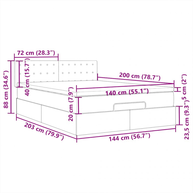 Otomana Łóżko z Materacem i LED Kremowy 140x200 cm Tkanina