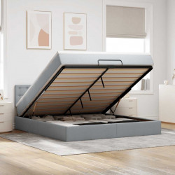 Łóżko Ottoman z materacem i LED, jasnoszary, 180x200cm, tkanina