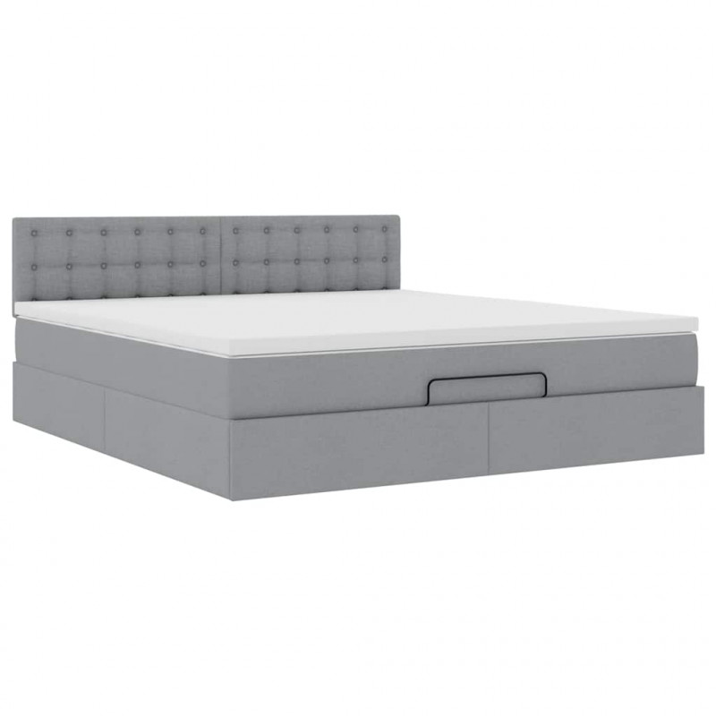 Łóżko Ottoman z materacem i LED, jasnoszary, 180x200cm, tkanina