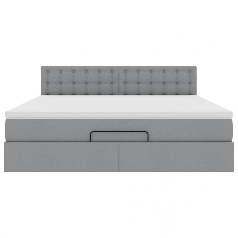Łóżko Ottoman z materacem i LED, jasnoszary, 180x200cm, tkanina