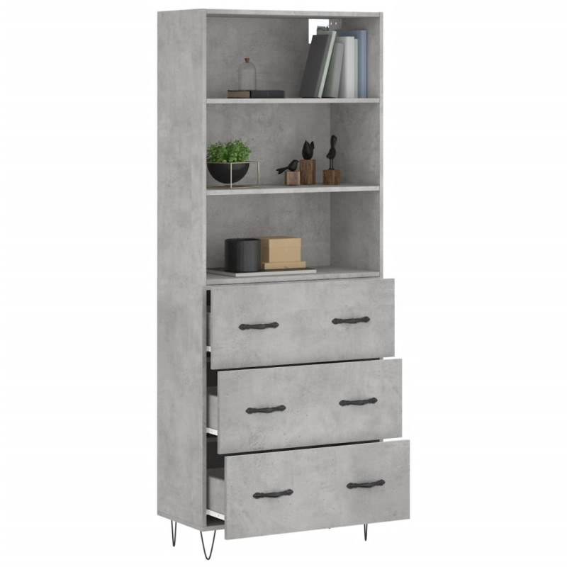 Witrynka, szarość betonu 69,5x34x180 cm materiał drewnopochodny