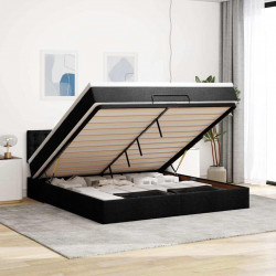 Łóżko Ottoman z materacem i LED, czarny, 180x200cm, tkanina
