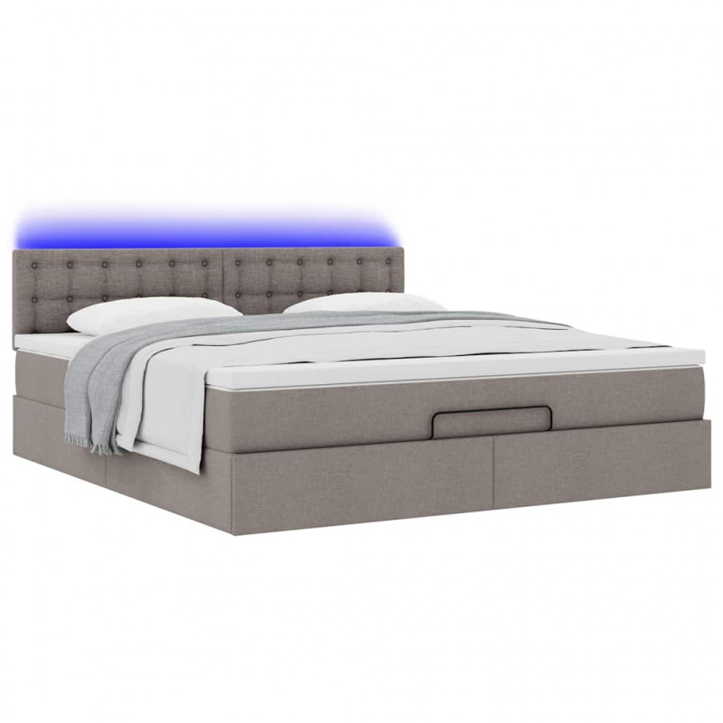 Łóżko otomana z materacem i LED, taupe, 180x200cm, tkanina