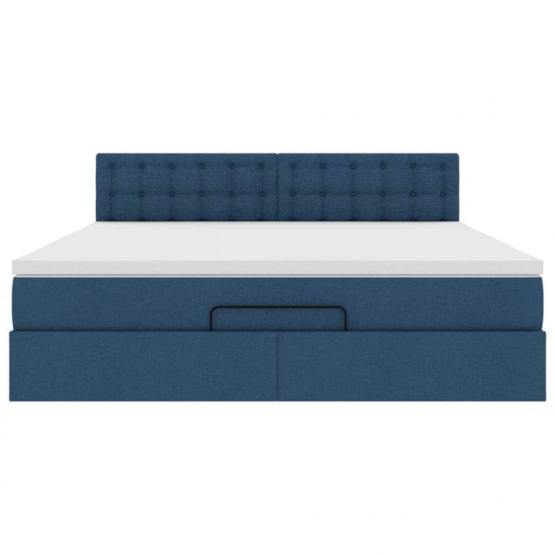 Łóżko Ottoman z materacem i LED, niebieski, 180x200cm, tkanina