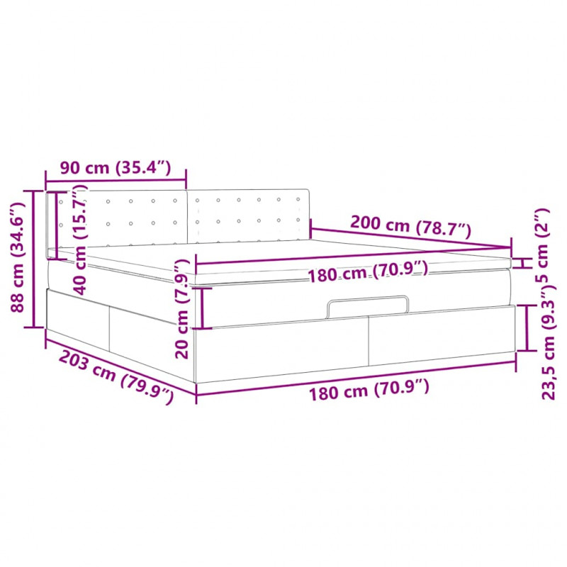 Łóżko Ottoman z materacem i LED, niebieski, 180x200cm, tkanina