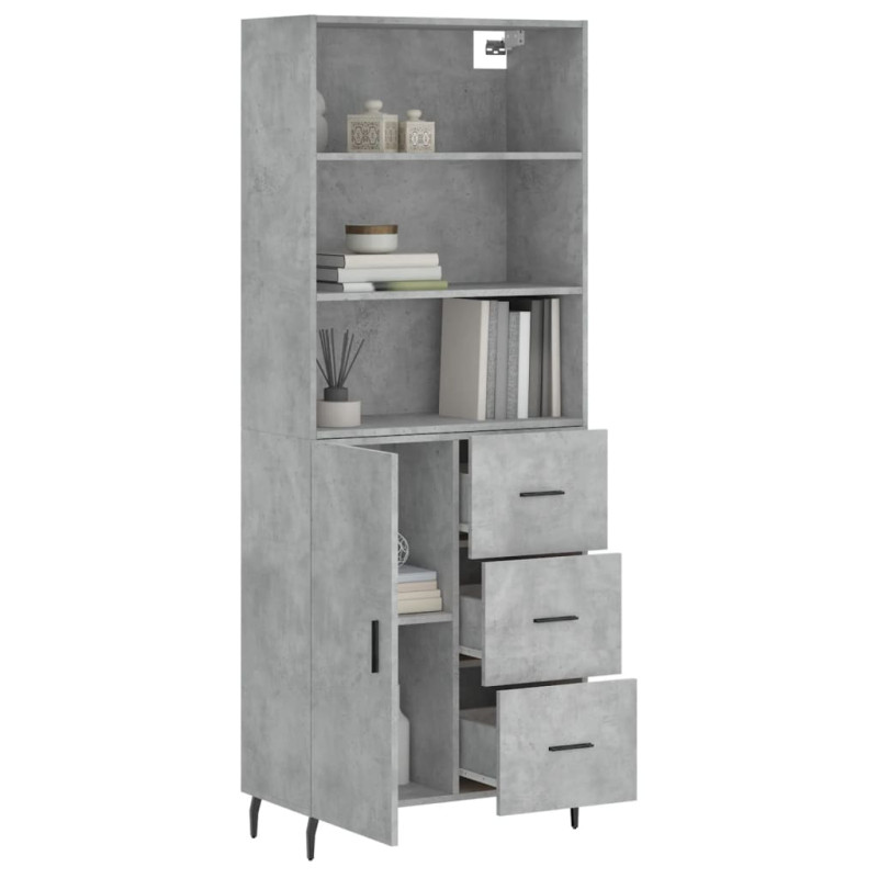 Witrynka, szarość betonu 69,5x34x180 cm materiał drewnopochodny