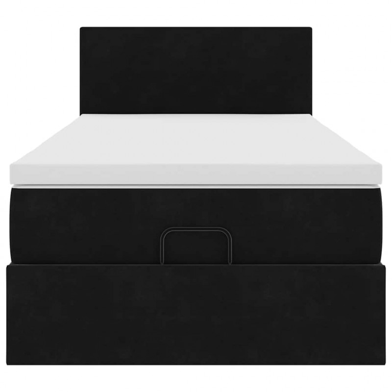 Łóżko Ottoman z materacem i LED, czarny, 80x200cm, aksamit