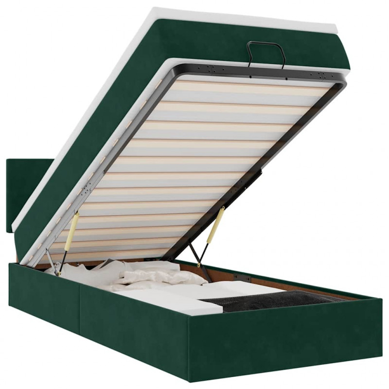 Łóżko otomana z materacem i LED, ciemnozielony 80x200cm aksamit