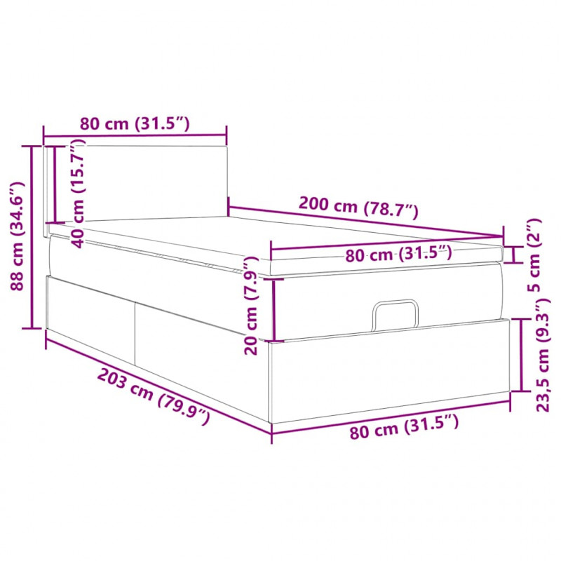 Łóżko otomana z materacem i LED, ciemnozielony 80x200cm aksamit