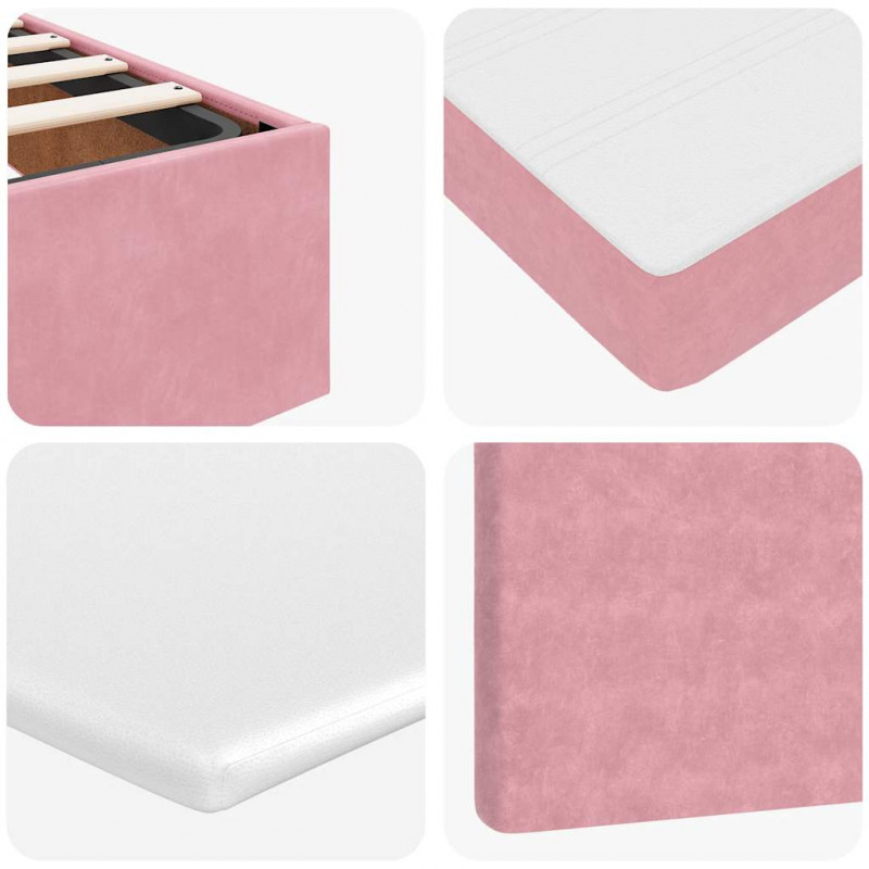 Łóżko Ottoman z materacem i LED, różowy, 80x200cm, aksamit