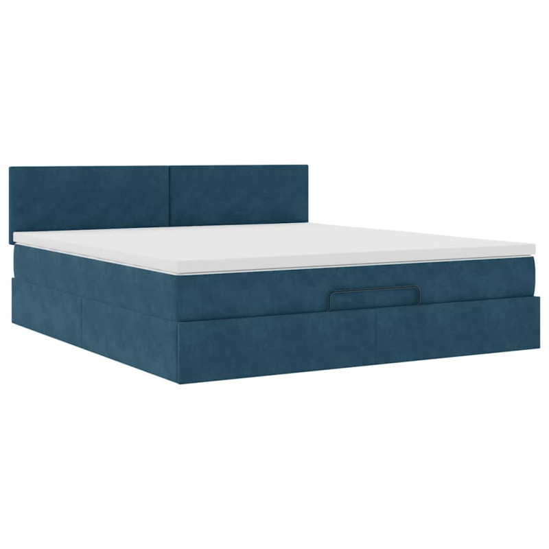 Rama łóżka otomana z materacem, niebieska, 180x200 cm, aksamit