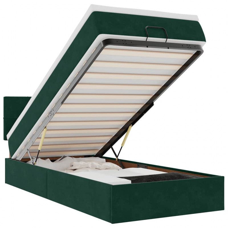 Łóżko otomana z materacem i LED, ciemnozielony 80x200cm aksamit