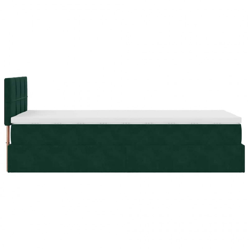 Łóżko otomana z materacem i LED, ciemnozielony 80x200cm aksamit