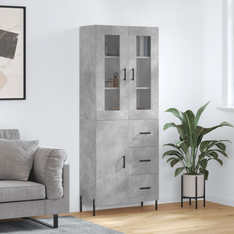 Witrynka, szarość betonu 69,5x34x180 cm materiał drewnopochodny