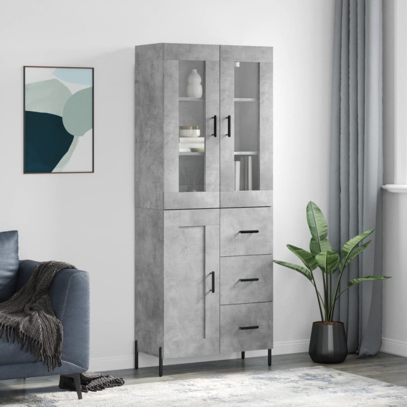 Witrynka, szarość betonu 69,5x34x180 cm materiał drewnopochodny