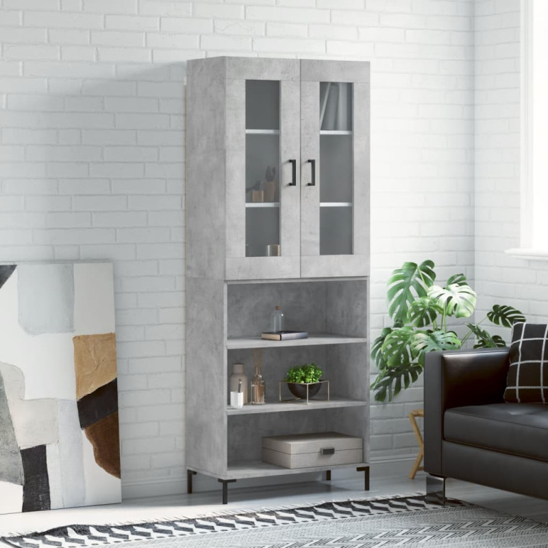 Witrynka, szarość betonu 69,5x34x180 cm materiał drewnopochodny