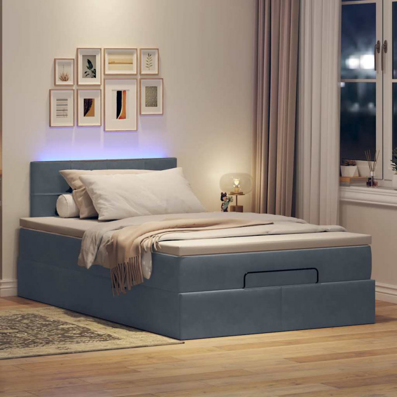 Łóżko otomana z materacem i LED, ciemnoszary, 120x190cm aksamit