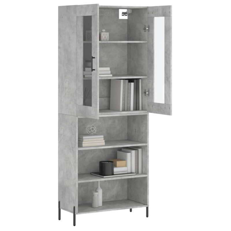 Witrynka, szarość betonu 69,5x34x180 cm materiał drewnopochodny