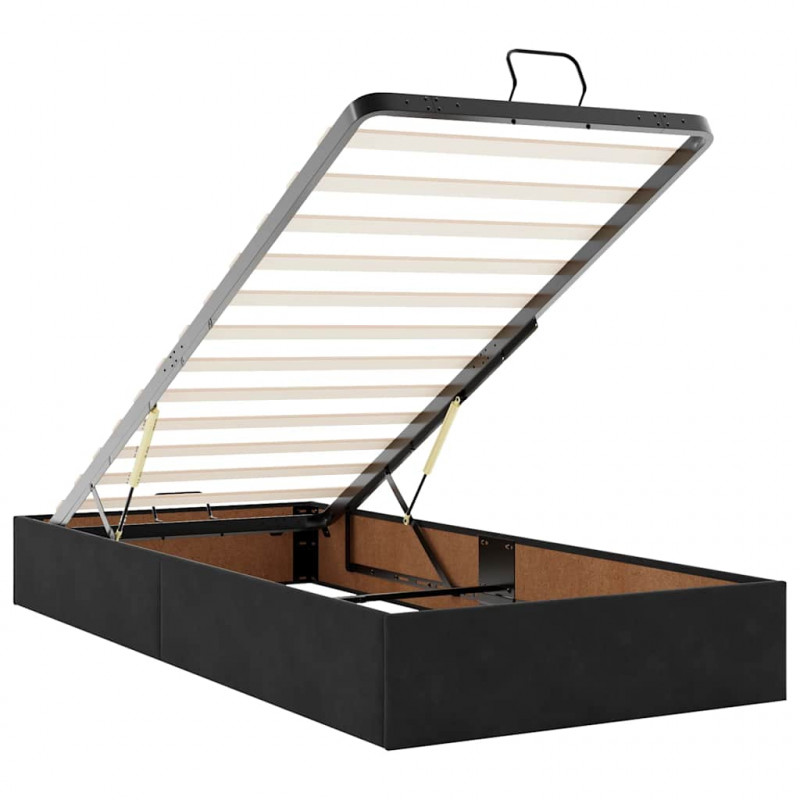 Łóżko Ottoman z materacem i LED, czarny, 80x200cm, aksamit