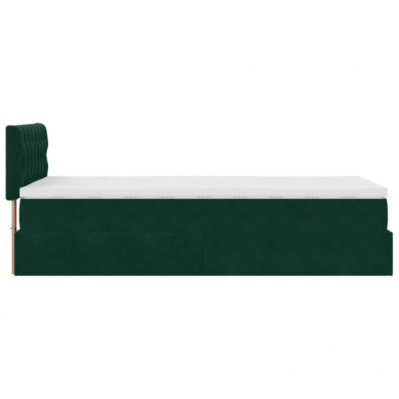Łóżko otomana z materacem i LED, ciemnozielony 80x200cm aksamit