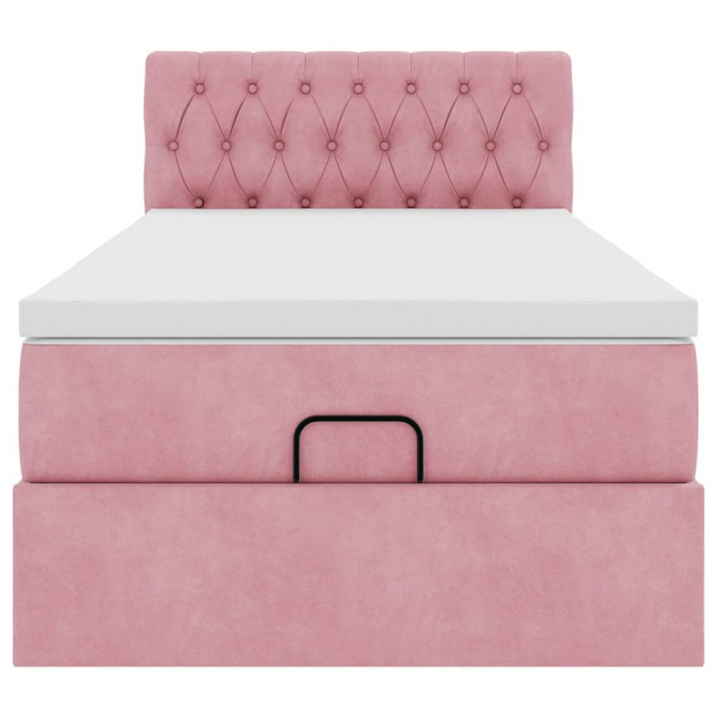 Łóżko Ottoman z materacem i LED, różowy, 80x200cm, aksamit